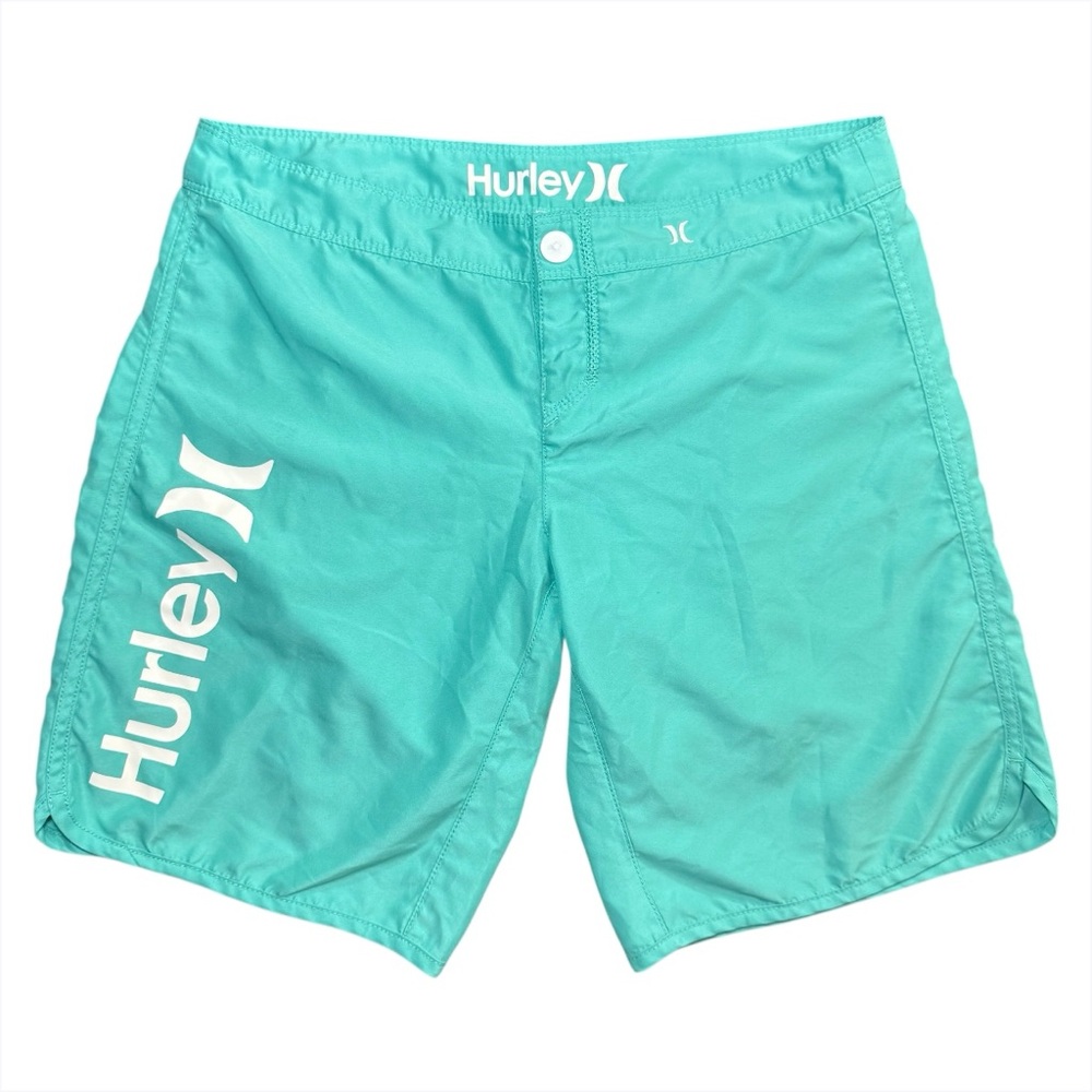 Y2K Hurley Teal Green 9” Board Shorts Low Rise Surf Skater Women’s Sz 3 Juniors